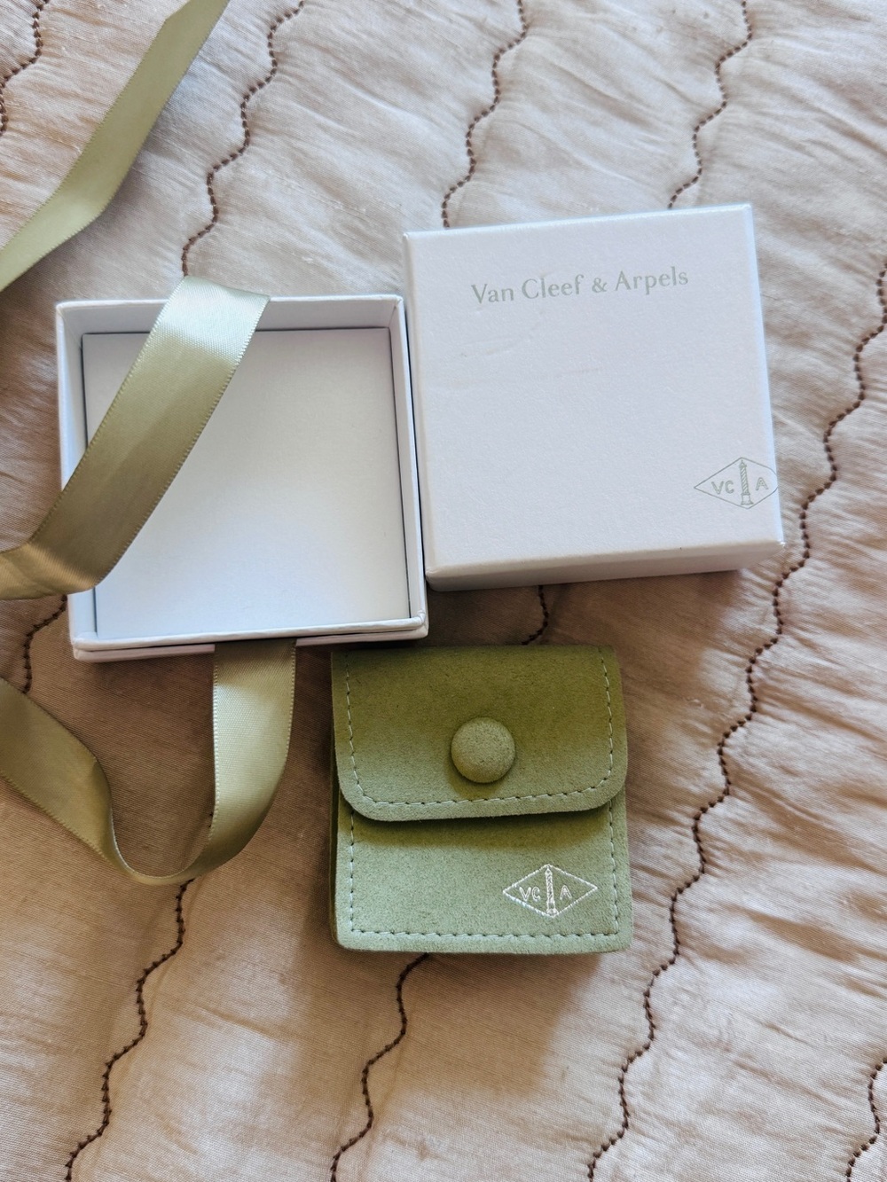 Authentic Van Cleef & Arpels Olive Green Suede Jewelry Pouch